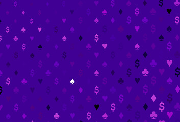 Dark purple, pink vector background with cards signs.