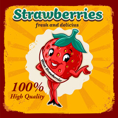 strawberry cartoon mascot illustration vintage banner advertising - 779982354