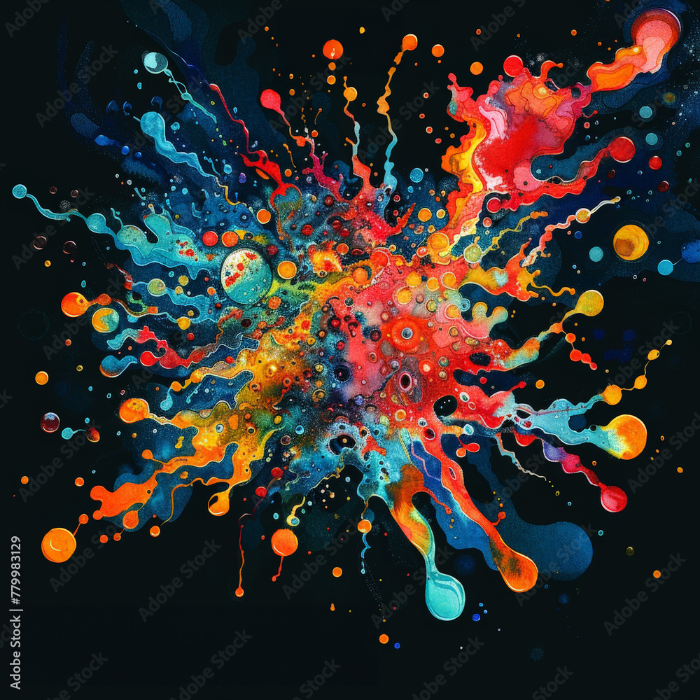 Aufkleber a dynamic explosion of colors, with vibrant hues blending and swirling against a dark backdrop in a 