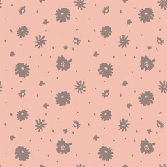 Simple vector floral pattern with flat simple flowers and dots. For beddlines, fabric, template, background, textile, texture