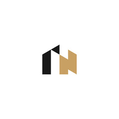 IN monogram logo abstract house shape. I and N logo black and gold.