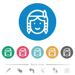 Native american avatar outline flat round icons