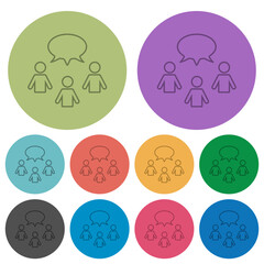 Three talking persons with oval bubble outline color darker flat icons