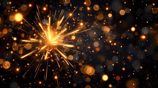 A bright orange firework is lit up against a dark background. The firework is surrounded by a lot of bright, glowing stars, creating a sense of excitement and wonder. The image captures the magic