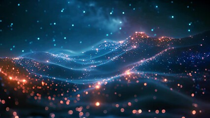 Digital waves with shining particles form an abstract dynamic surface - Powered by Adobe