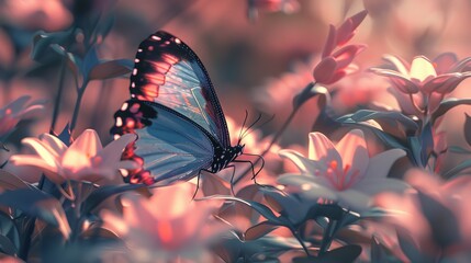 Vibrant Monarch Butterfly on Flourishing Flowers - obrazy, fototapety, plakaty