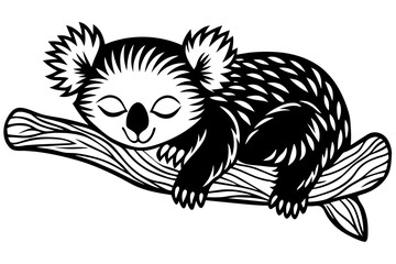very-cute-koala-sleeping-on-branch vector illustration 