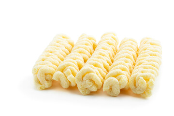 Delicious sweet corn sticks isolated on white background