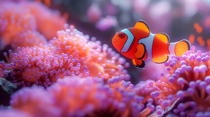 Clown anemonefish (Amphiprion bicolor) in a coral reef - obrazy, fototapety, plakaty