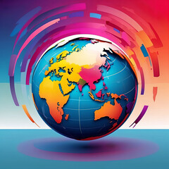 colourful background,Abstract globe focusing on North America illustration. Ai generative
