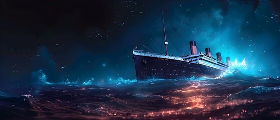 Titanic's Final Nocturne - A Minimalist Tribute. Concept History, Titanic, Music, Tribute, Minimalist - obrazy, fototapety, plakaty