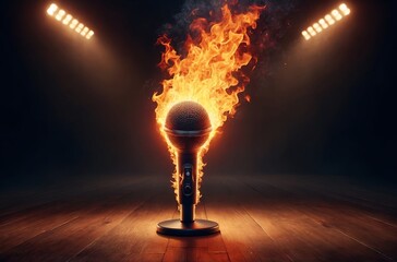 A microphone ablaze with fire - obrazy, fototapety, plakaty