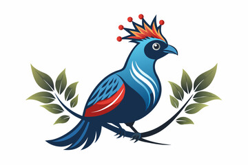 victoria crowned pigeon logo style circle with branch vector illustration  