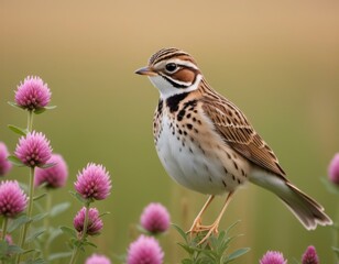 Small Bird Standing on Top of Purple Flower