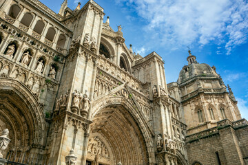Detail of the main facade of the Gothic cathedral of Toledo, Castilla la Mancha, Spain, declared a world heritage site by UNESCO