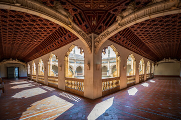 View from the first floor of the Gothic cloister of the monastery of San Juan de los Reyes in...