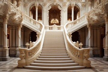 Regal Stairs hall palace. Modern art design. Generate Ai