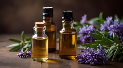 Obraz na płótnie Canvas essential oil for aromatherapy (essential oils and medical flowers herbs) .Generative AI
