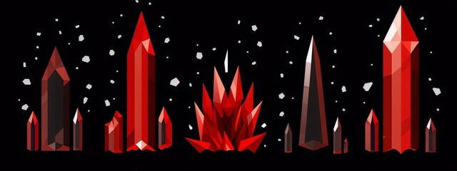 Red crystals stand tall against a dark background.