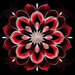 Intricate red and black mandala, a symmetrical floral design.

