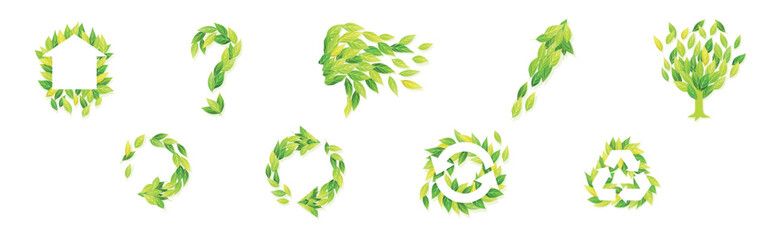 Green Leaf Symbol and Creative Ecology Sign Vector Set