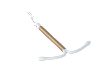 Intrauterine T-shape female birth control isolated on white background. 3d render
