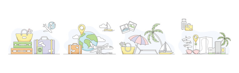 Travel and Tourism Element and Object Line Vector Set