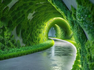 A series of tunnels designed to filter smog using bioengineered moss, their efficiency visualized by the changing colors of the walls