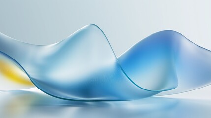 Wavy glass shape with blue and yellow hues. Glassmorphism abstract background. 
