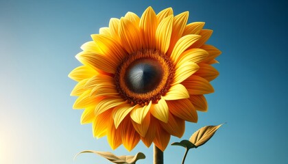 Close-Up: Sunflower in Full Bloom Against a Clear Blue Sky