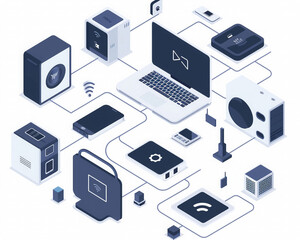 Clean, simple illustration of a network of devices, representing the connectivity facilitated by IT services