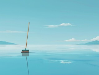 Minimalist depiction of a broom and dustpan against a serene backdrop, highlighting the simplicity and necessity of cleaning - obrazy, fototapety, plakaty