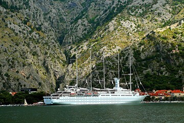  Sea cruise liner on the roadstead of the port of Kotor