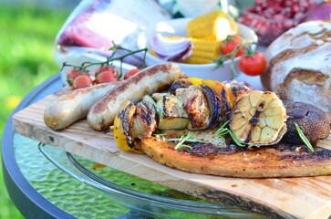 grilled sausages on the grill