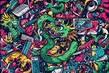 coolest music themed doodle ever crazy colours and design, uhd image
