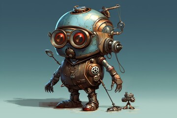 Intricate Steampunk small cute robot. Power science. Generate Ai
