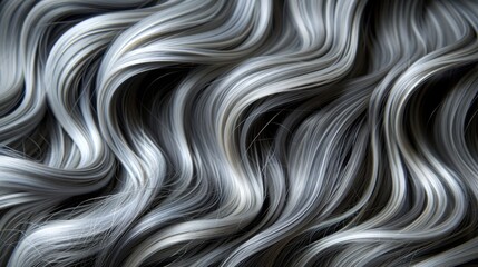 Naklejka premium A monochrome image of wavy gray-white hair against a black-white backdrop