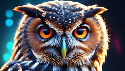Abstract animal Owl portrait with colorful double exposure paint.
