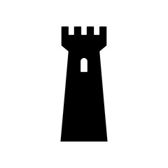 Castle tower icon. Black silhouette. Front side view. Vector simple flat graphic illustration. Isolated object on a white background. Isolate.