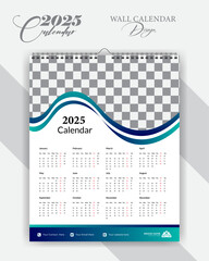 Wall Calendar 2025, size 16/20 inch template, 12 Months, Week start Sunday, wall calendar, flyer design, cover template vector, advertisement creative.