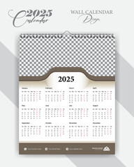 Wall calendar design 2025, Corporate and modern Complete 12 months, yearly calendar design with space for your image.