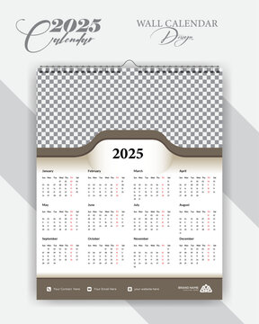 Wall calendar design 2025, Corporate and modern Complete 12 months, yearly calendar design with space for your image.