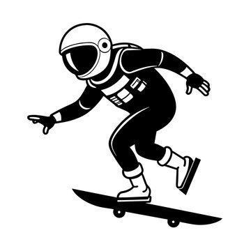 Vector, SVG Astronaut playing Skateboard silhouette, laser cut, white background 