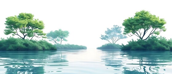 Serene Mangrove Waterscape: Eastern Tranquility. Concept Mangrove Forest, Serenity, Eastern Aesthetics, Nature Photography, Tranquil Waterscape