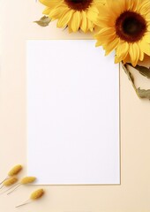 Yellow sunflowers and beige background, still life, photography, interior design, sunflower, summer