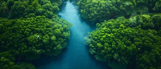 Naklejka na ściany i meble Serenity Flow Through Verdant Mangroves. Concept Nature Photography, Tranquil Landscapes, Greenery Inspiration