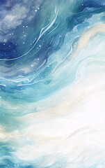 Fototapeta premium Abstract painting in blue and white with a fluid, marbled texture and a watercolor-like appearance.