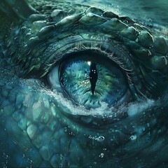 Eyes of a sea monster from the depths of the ocean - obrazy, fototapety, plakaty