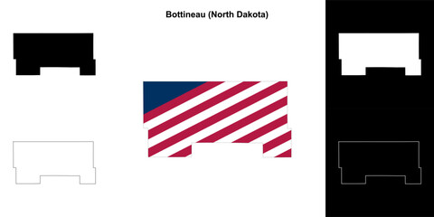 Bottineau County (North Dakota) outline map set - obrazy, fototapety, plakaty