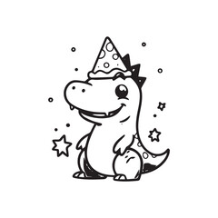 Vector illustration of a cute little dinosaur, holiday, birthday, with a cap on his head